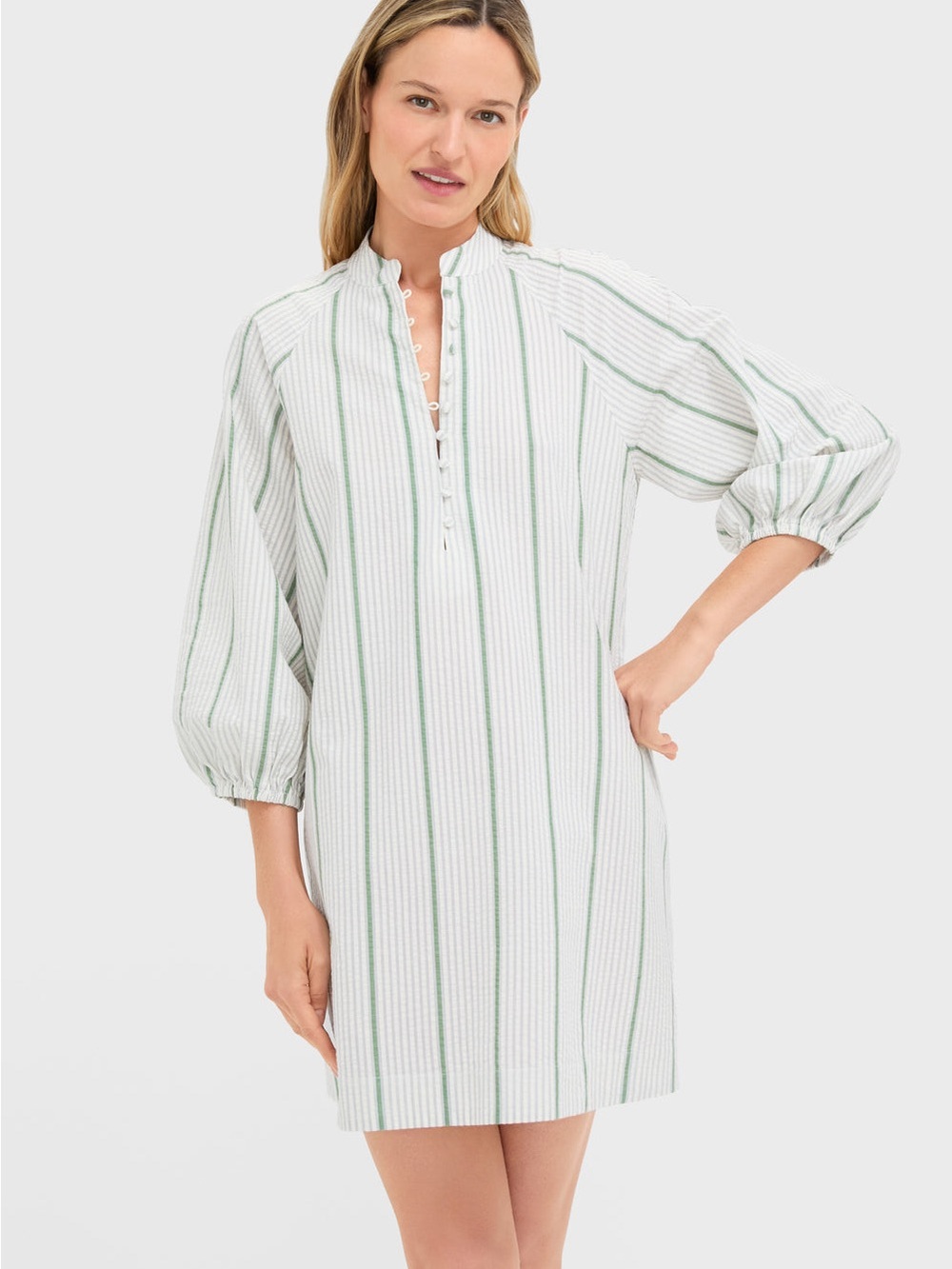 NWOT Tuckernuck Mondego Stripe Seersucker Mini Maryse Caftan 100% Cotton XXL